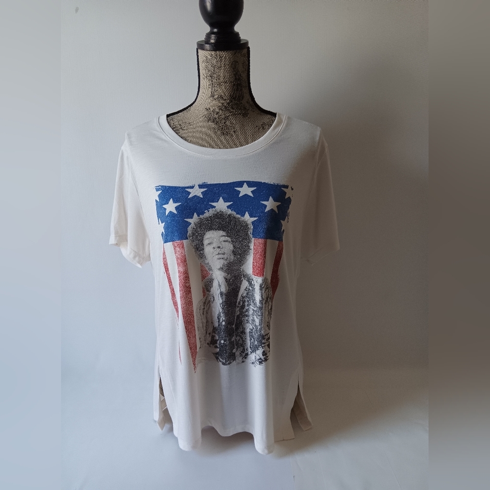 Jimmy Hendrix women's white USA flag short-sleeve t-shirt size L